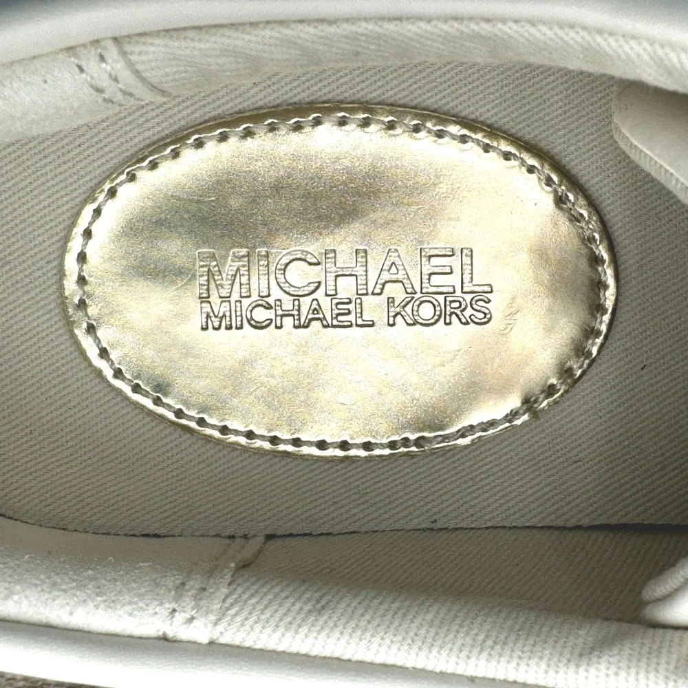 MICHAEL KORS Womens 6.5M Fashion Sneakers Shoes Taupe White Gold Lace Up Low Top